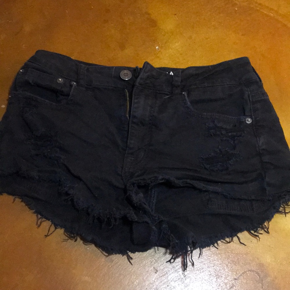 American eagle distressed black shorts